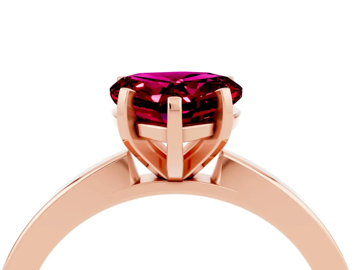 Heart Cut Garnet Solitaire Engagement Ring with Classic Band and Four-Prong Setting Rose gold
