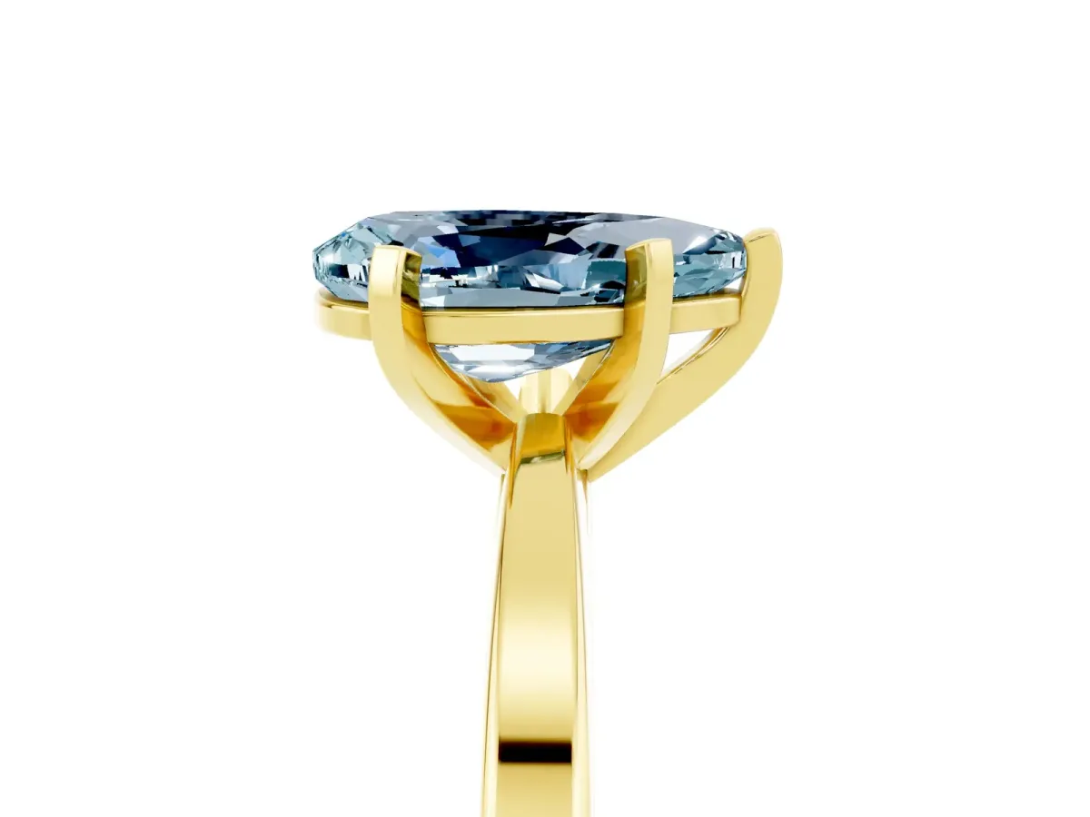 Pear Cut Aquamarine Solitaire Engagement Ring with Classic Band and Four-Prong Setting Yellow gold