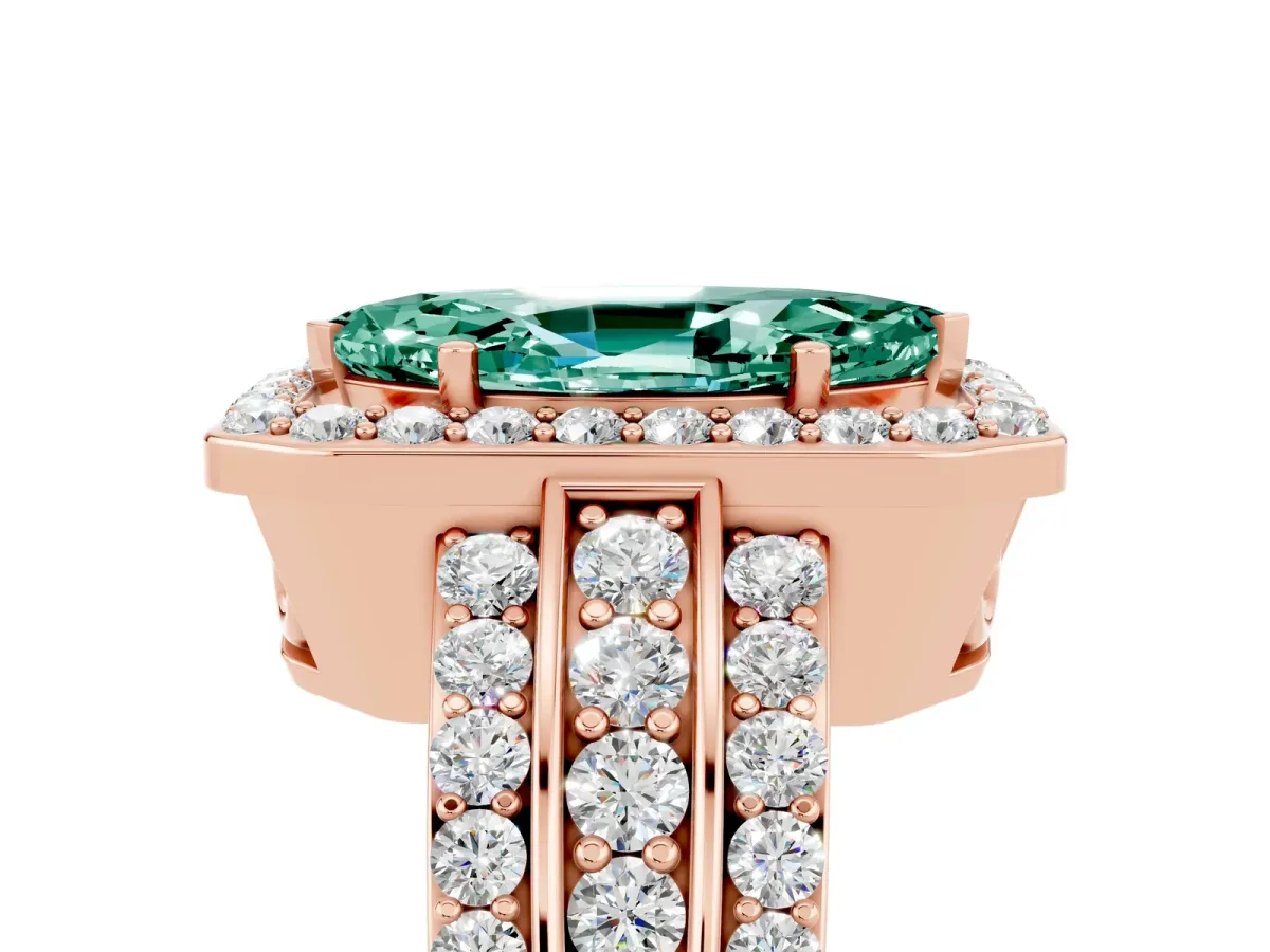 Marquise Cut Halo Green Sapphire Ring with Round Split Shank and Prong Setting Rose gold