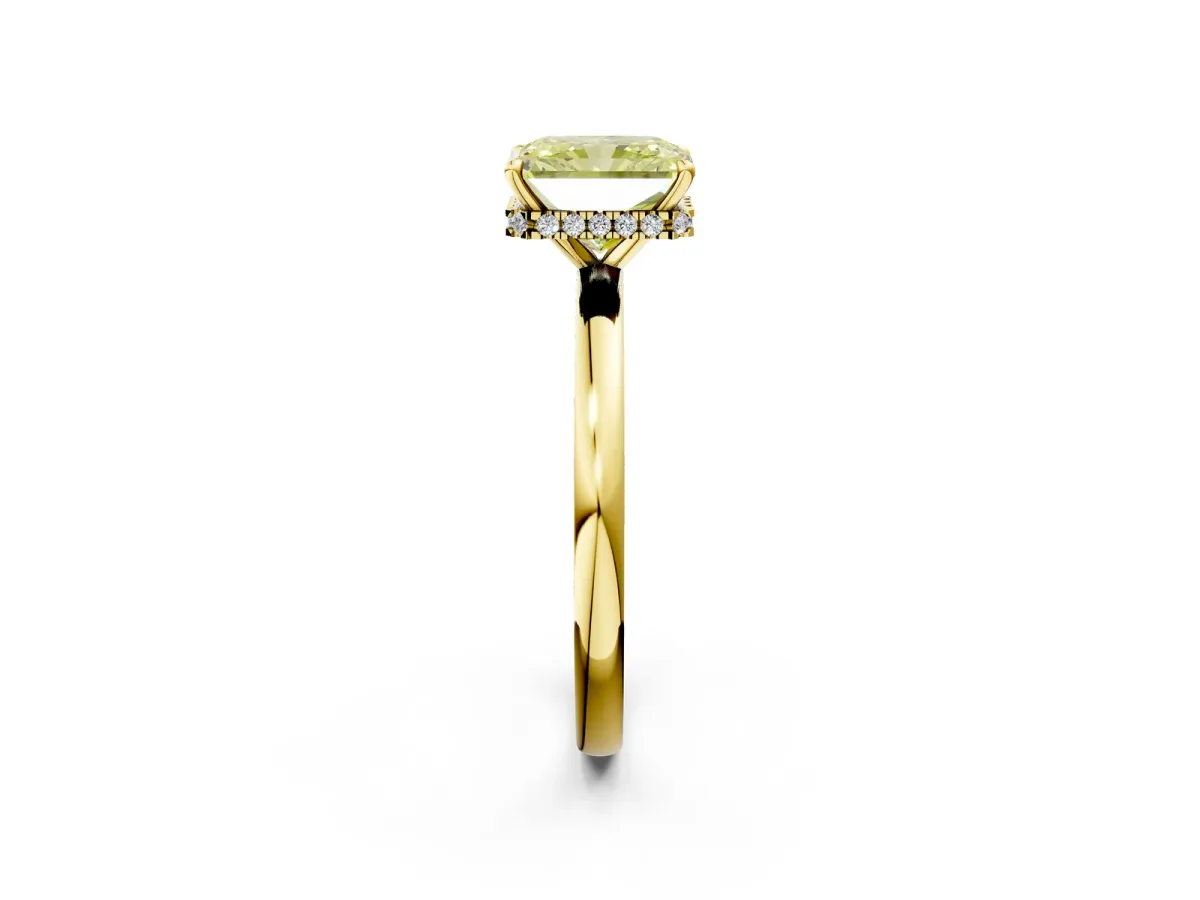 Fancy Yellow Radiant Cut Solitaire Engagement Ring with Cathedral Band and Four-Prong Setting Yellow gold
