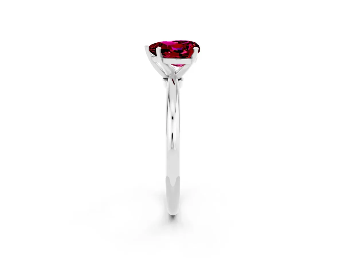Heart Cut Garnet Solitaire Ring with Six-Prong Setting and Classic Band Silver