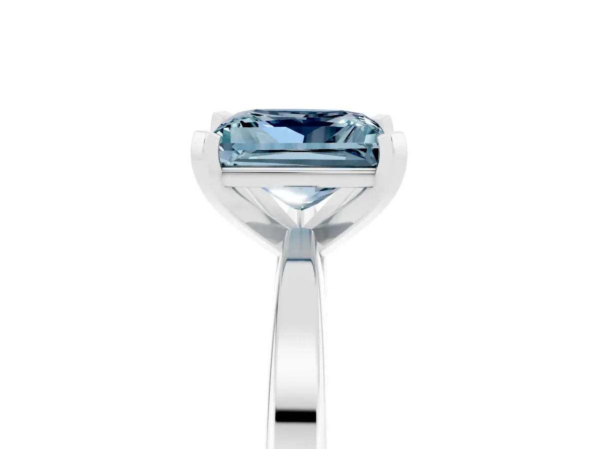 Princess Cut Aquamarine Solitaire Engagement Ring with Classic Band and Four-Prong Setting White gold