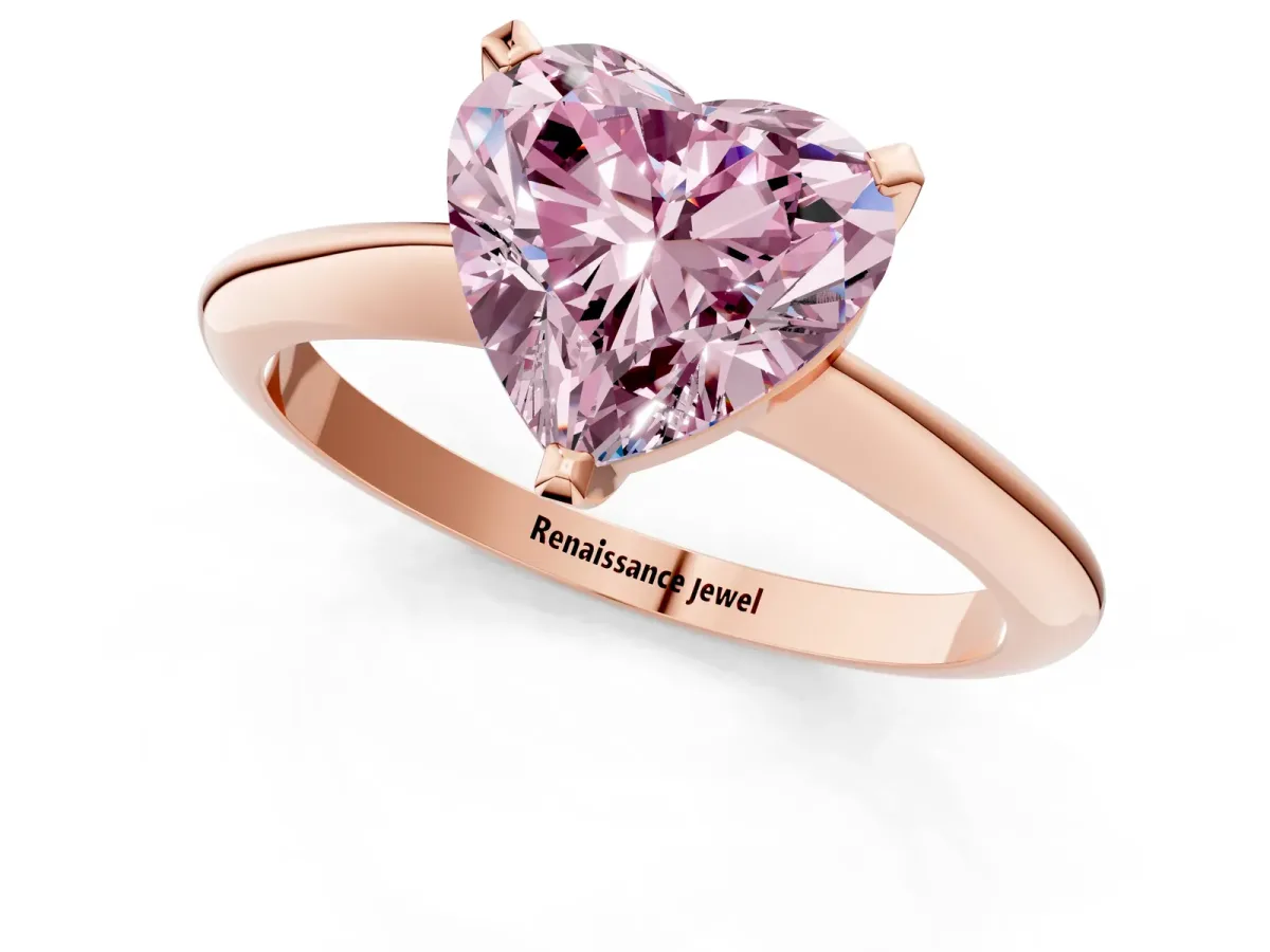 Fancy Pink Heart Cut Diamond Solitaire Engagement Ring with Classic Band and Four-Prong Setting Rose gold