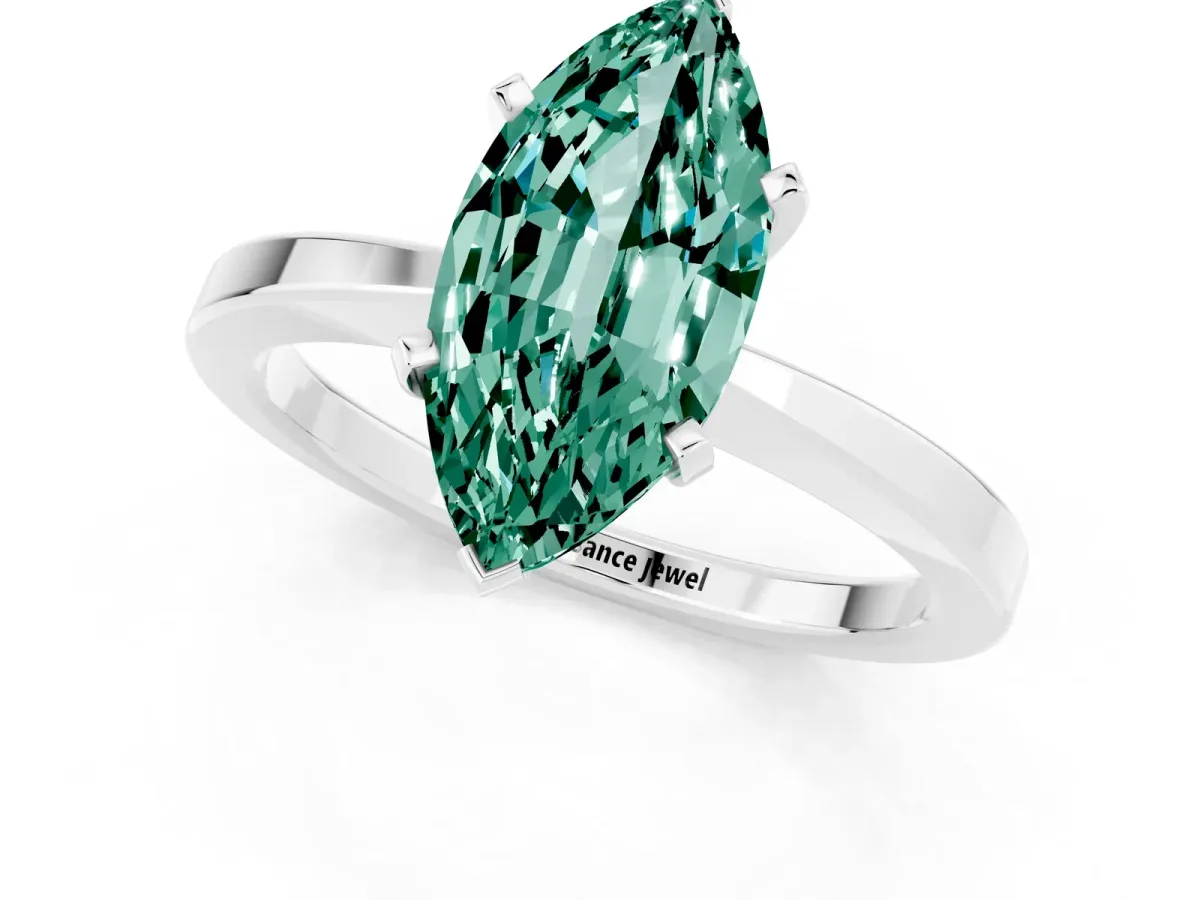 Marquise Cut Green Sapphire Solitaire Engagement Ring with Classic Band and Four-Prong Setting Platinum