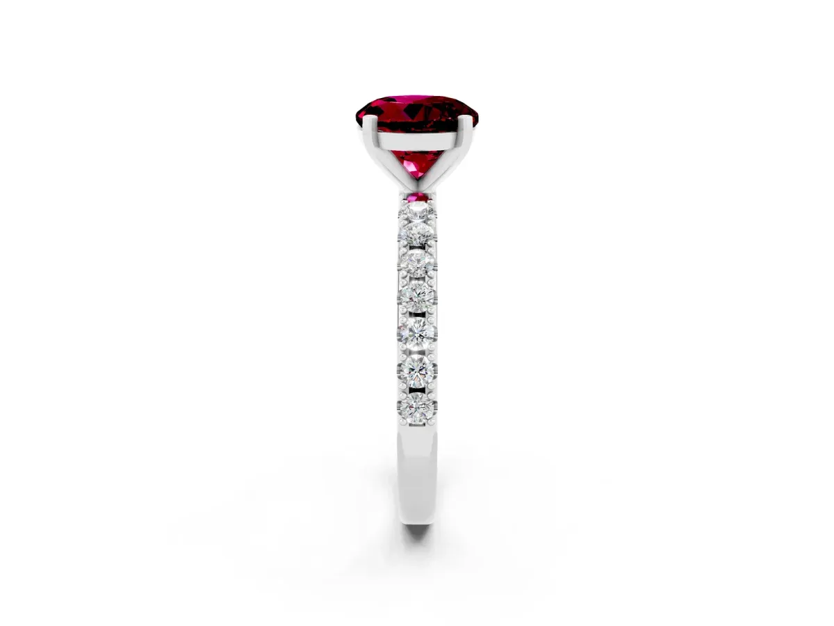 Round Cut Garnet Solitaire Pavé Band with Four-Prong Setting Silver