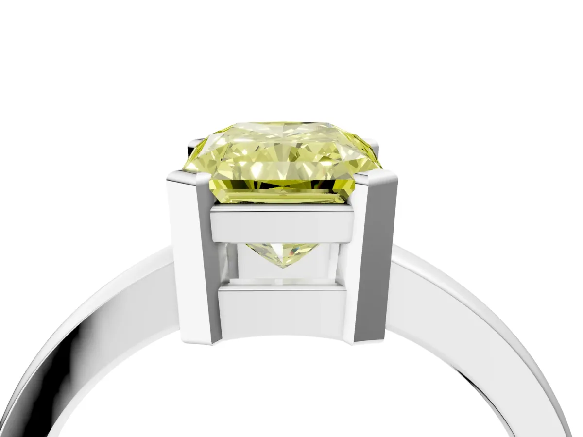 Fancy Yellow Radiant Cut Cut Solitaire Ring with Four-Prong Setting and Classic Band Platinum