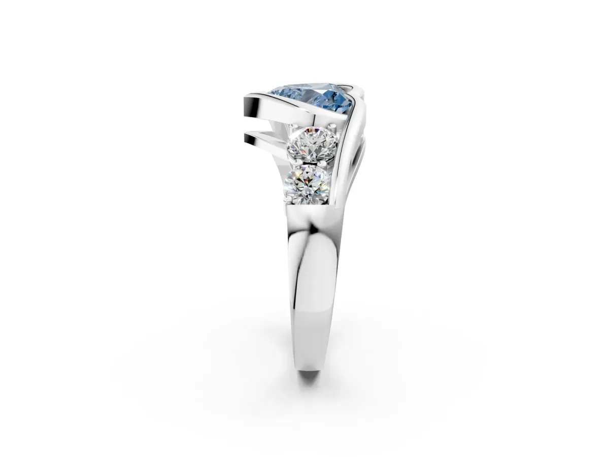 Fancy Blue Bezel Set Heart Cut Diamond Bypass Ring with Round Accents Silver