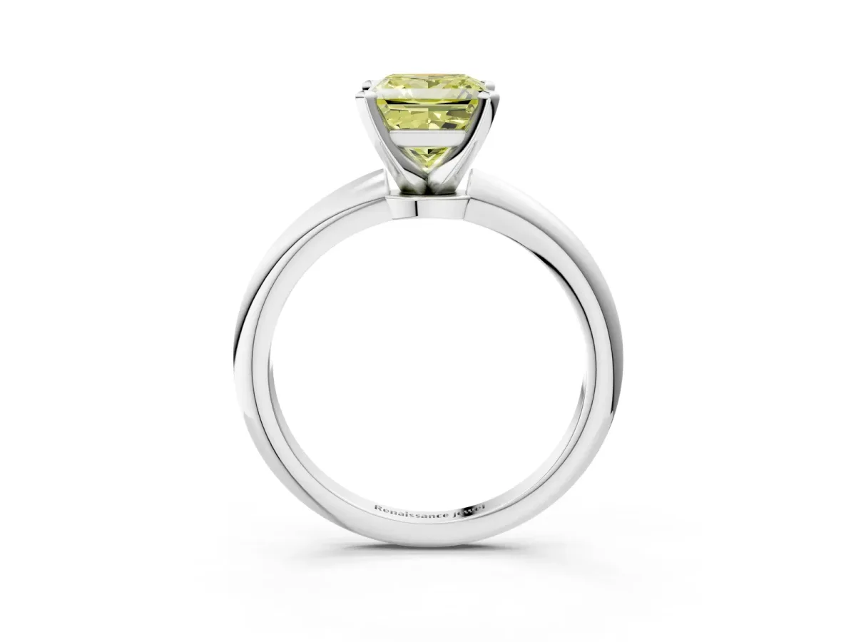 Fancy Yellow Princess Cut Diamond Solitaire Ring with Six-Prong Setting and Classic Band Silver