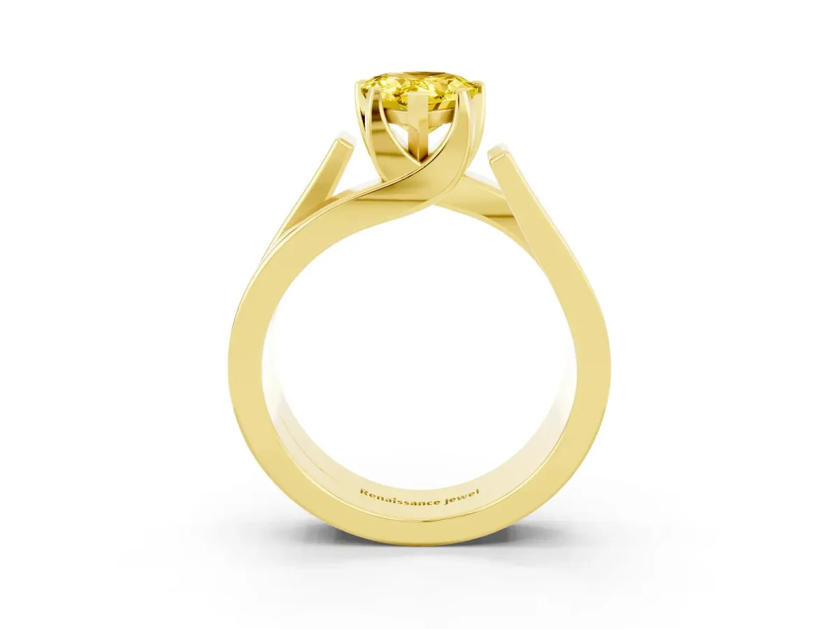 Modern Tension Set Pear Cut Yellow Sapphire Solitaire Wide Band Ring Yellow gold