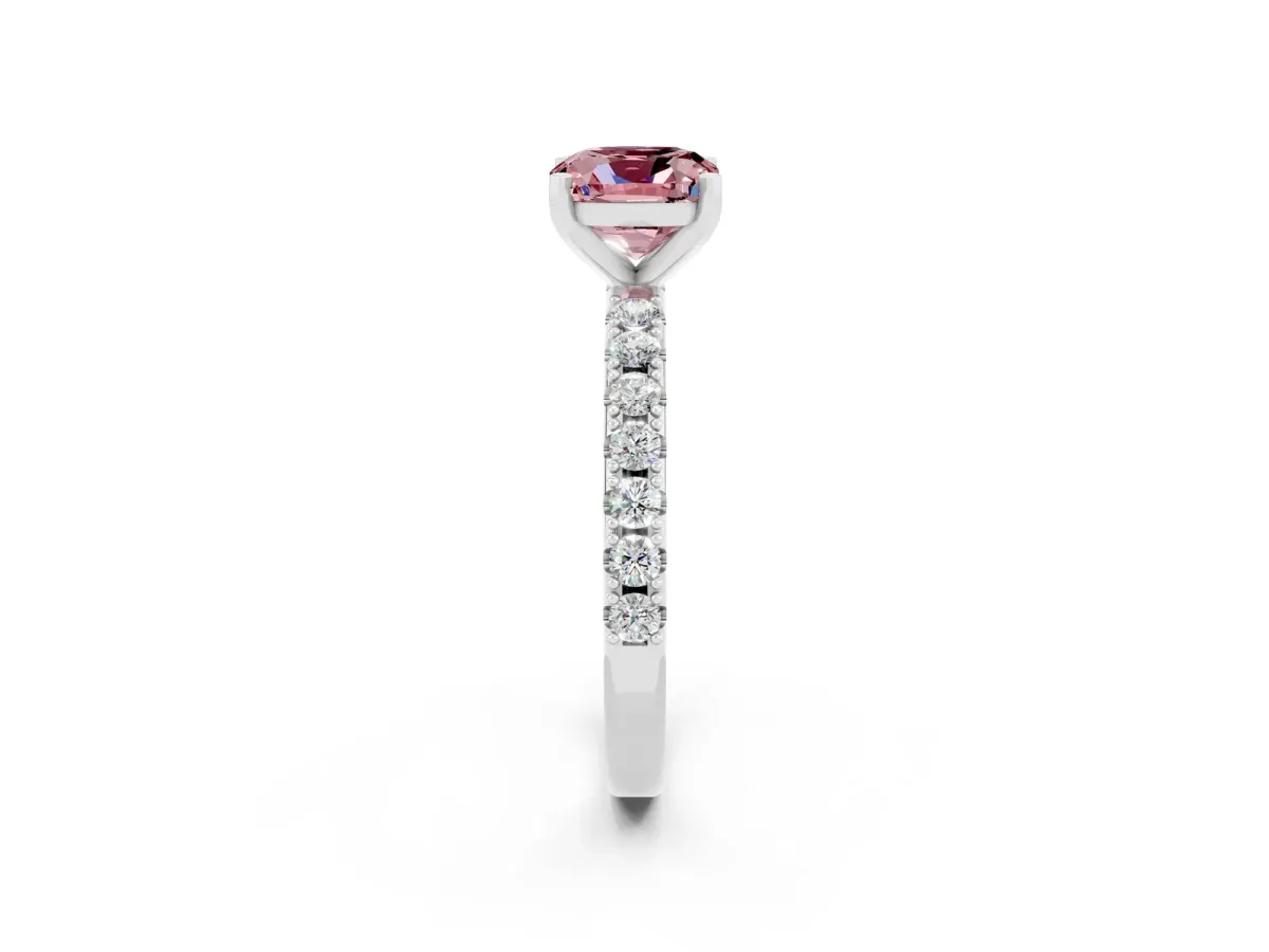 Cushion Cut Morganite Solitaire Pavé Band with Four-Prong Setting Platinum