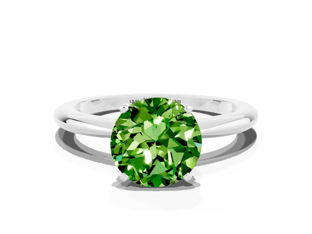 Round Cut Peridot Solitaire Ring with Six-Prong Setting and Classic Band White gold