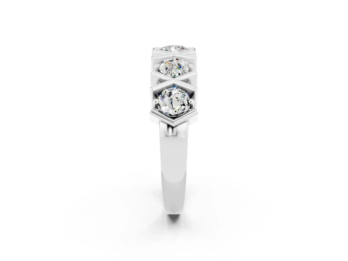 Round Moissanite Channel Set Band with X-Prong Detail White gold