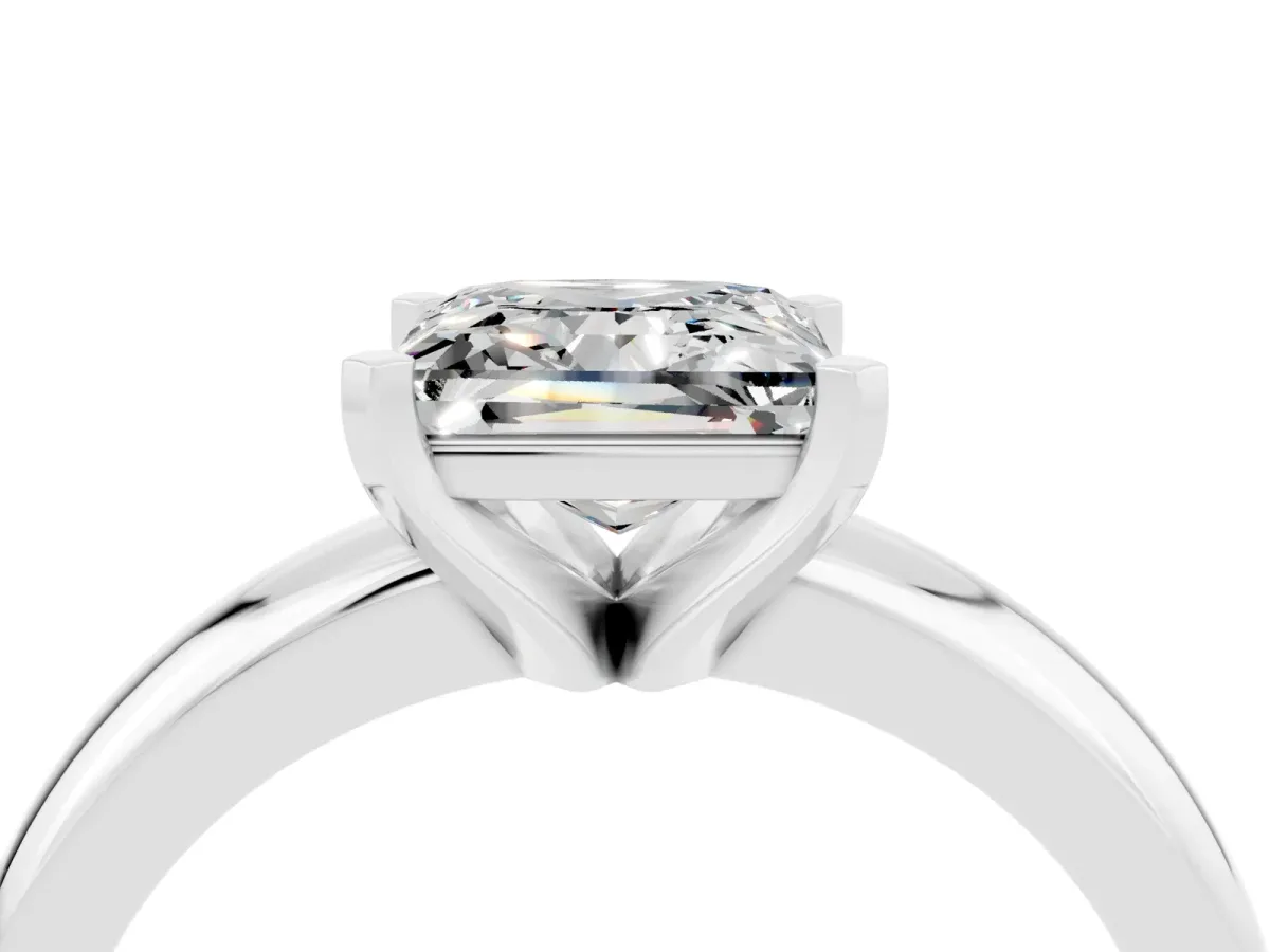 Princess Cut Moissanite Solitaire Engagement Ring with Round Band and Four-Prong Setting White gold