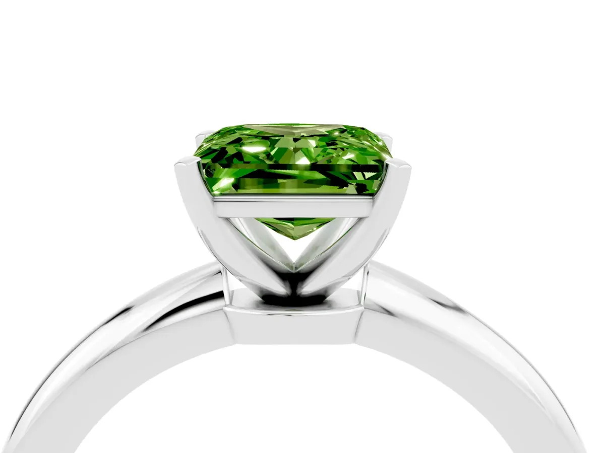 Princess Cut Peridot Solitaire Ring with Six-Prong Setting and Classic Band Silver