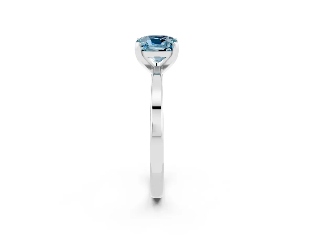 Cushion Cut Aquamarine Solitaire Engagement Ring with Classic Band and Four-Prong Setting White gold
