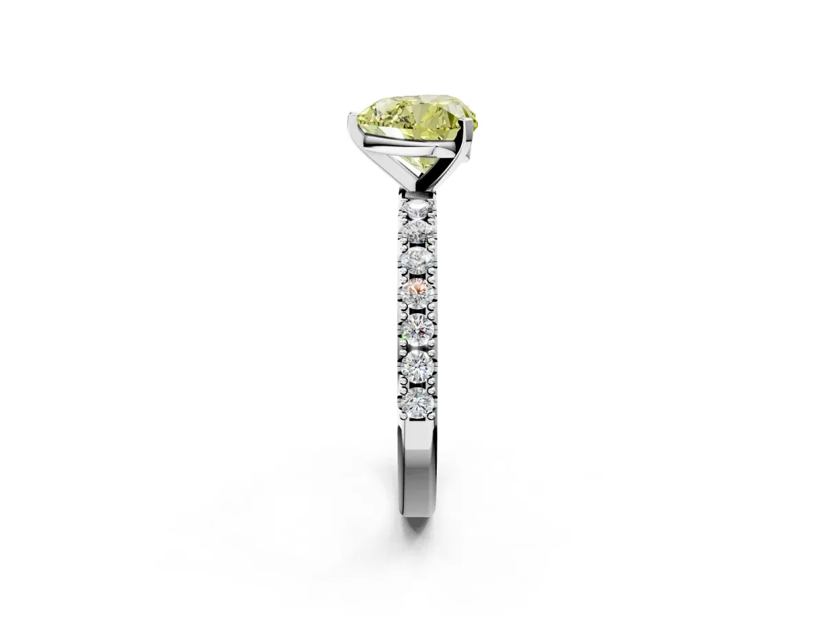 Fancy Yellow Heart Cut Diamond Solitaire Pavé Band with Four-Prong Setting Platinum