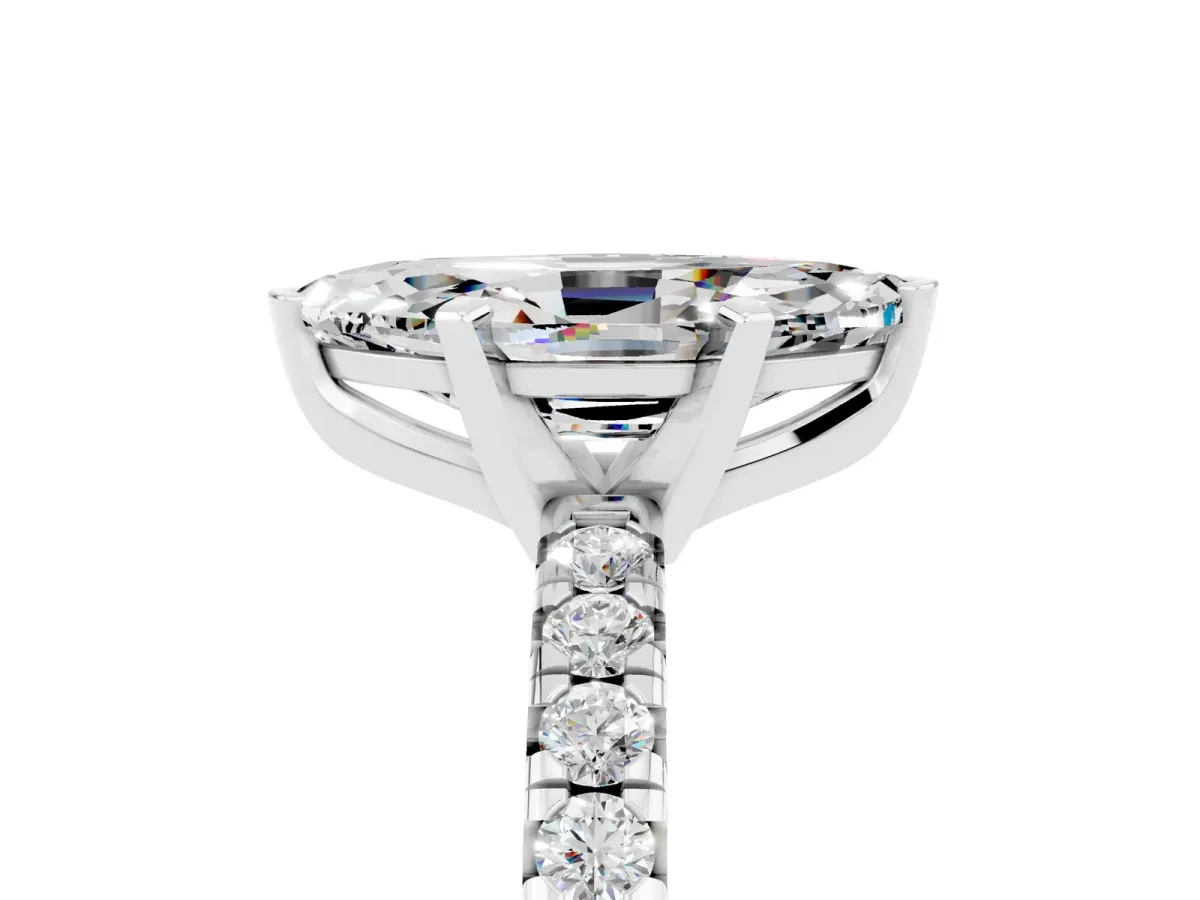 Marquise Cut Moissanite Solitaire Pavé Engagement Ring with Round Band and Prong Setting White gold