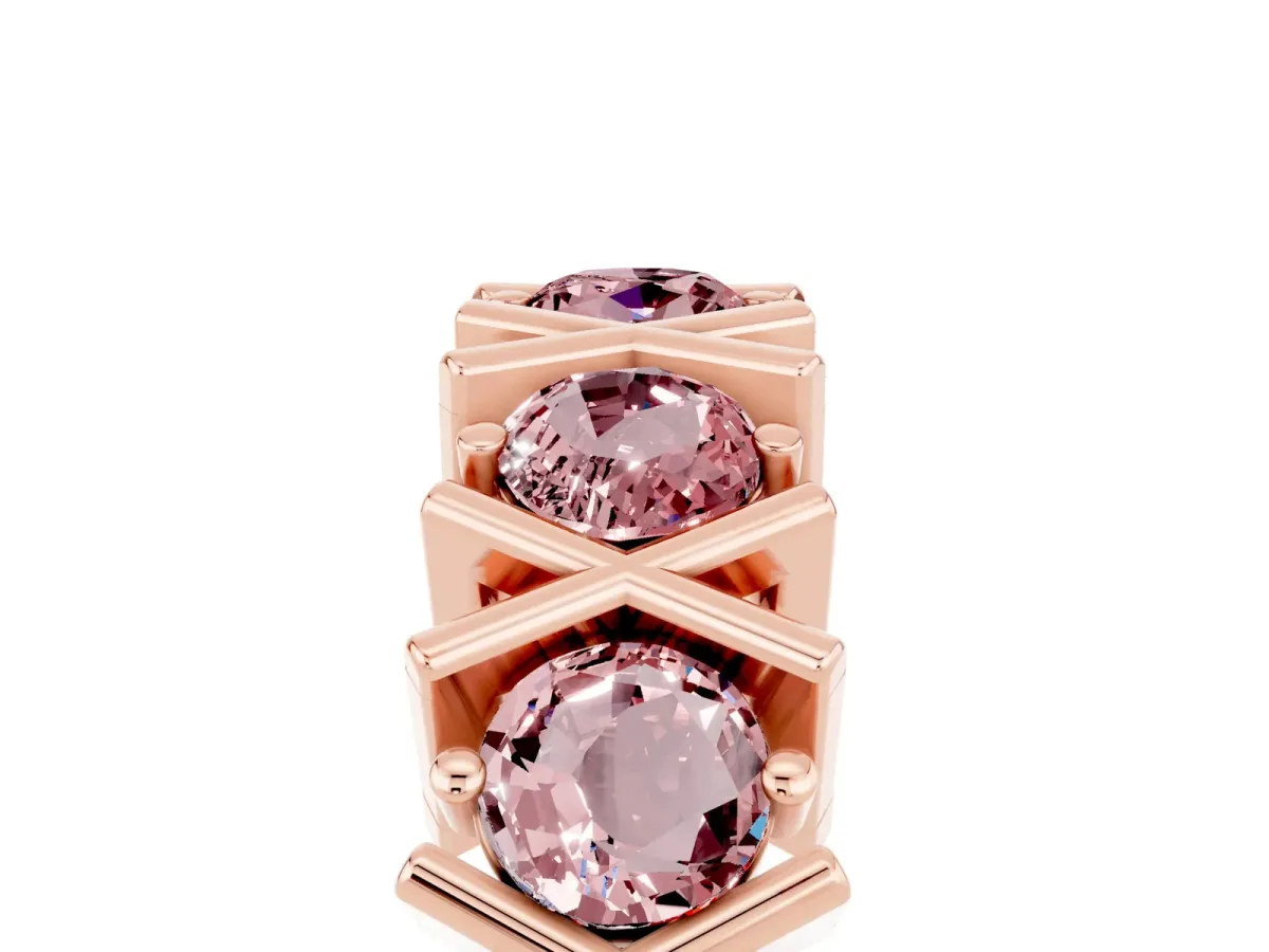 Round Morganite Channel Set Band with X-Prong Detail Rose gold