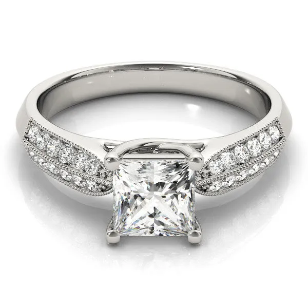 Asscher Cut Cut Pave Split Shank Engagement Ring with Four-Prong Setting Platinum