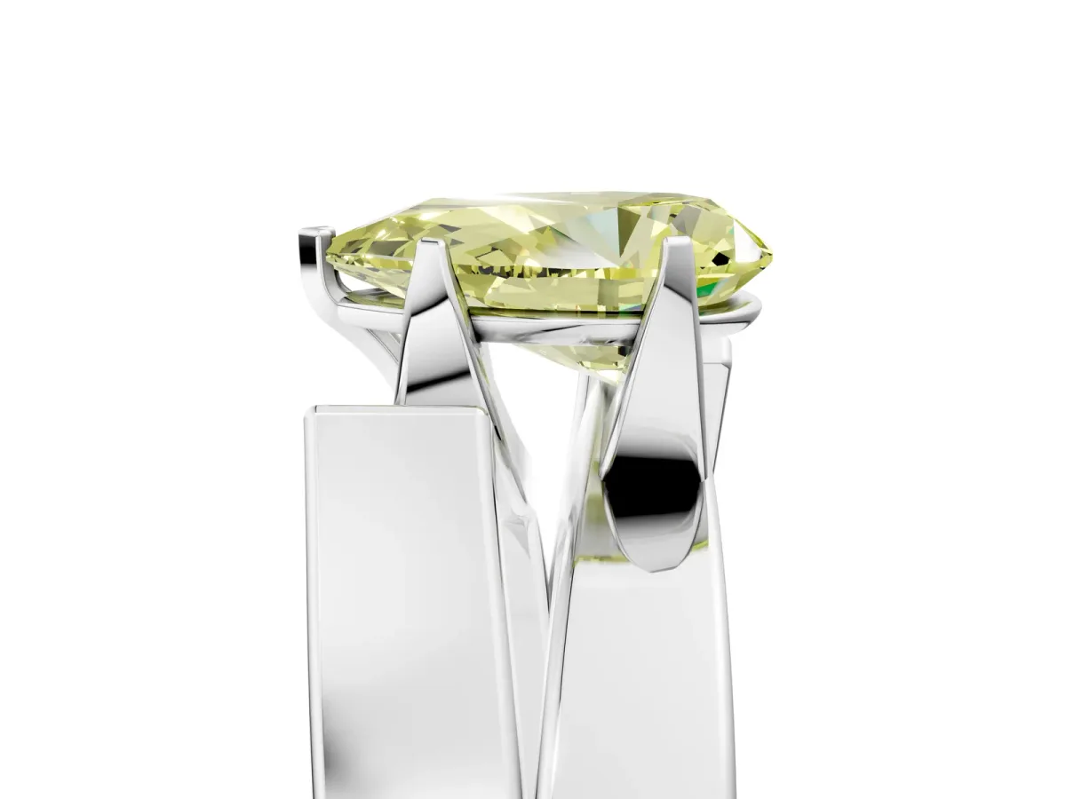 Fancy Yellow Modern Tension Set Pear Cut Diamond Solitaire Wide Band Ring Silver