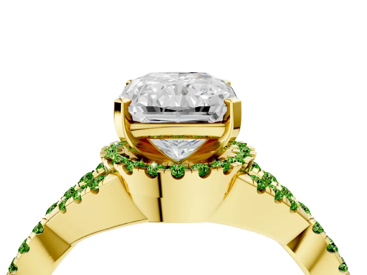 Radiant Cut Diamond Peridot Halo Twist Band Solitaire Prong Setting Ring Yellow gold