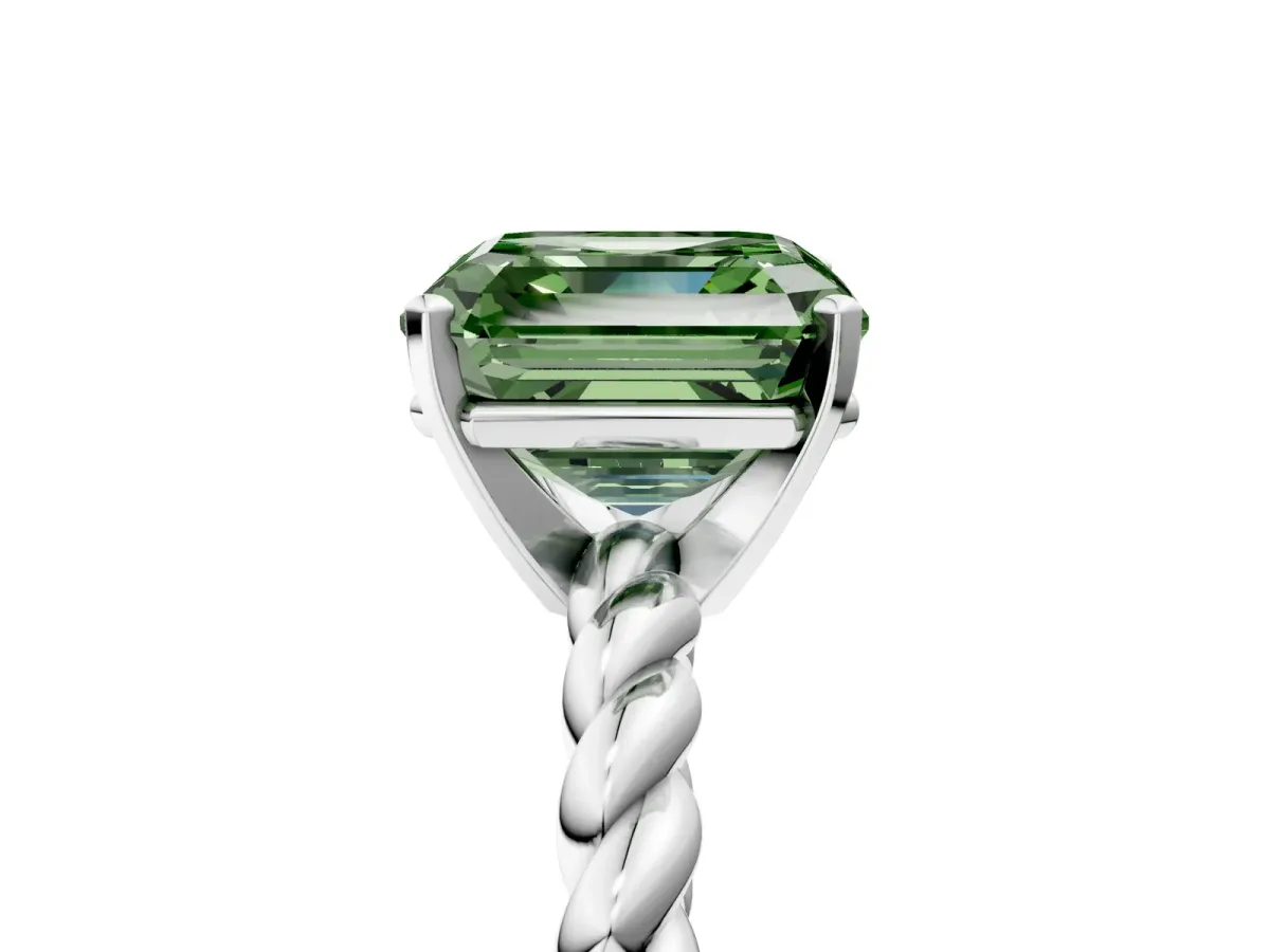 Fancy Green Asscher Cut Cut Solitaire Twisted Band with Four-Prong Setting Platinum