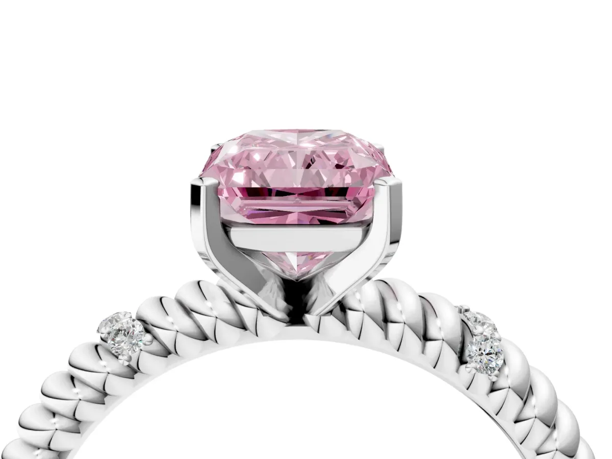 Fancy Pink Radiant Cut Solitaire Twisted Band Prong Set Engagement Ring Silver