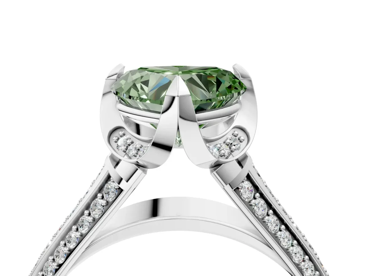 Fancy Green Heart Cut Solitaire Pave Split Shank Ring with Four-Prong Setting Platinum