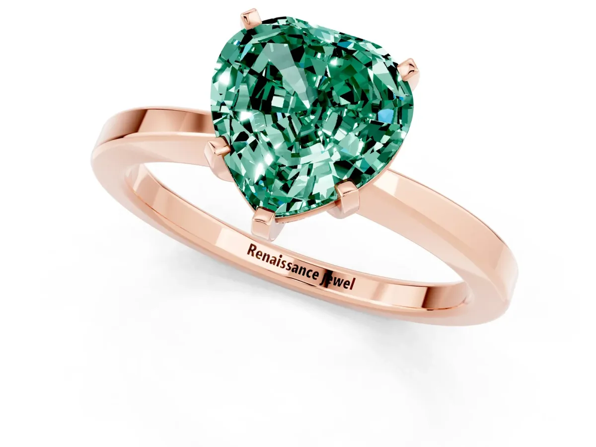 Heart Cut Green Sapphire Solitaire Engagement Ring with Classic Band and Four-Prong Setting Rose gold