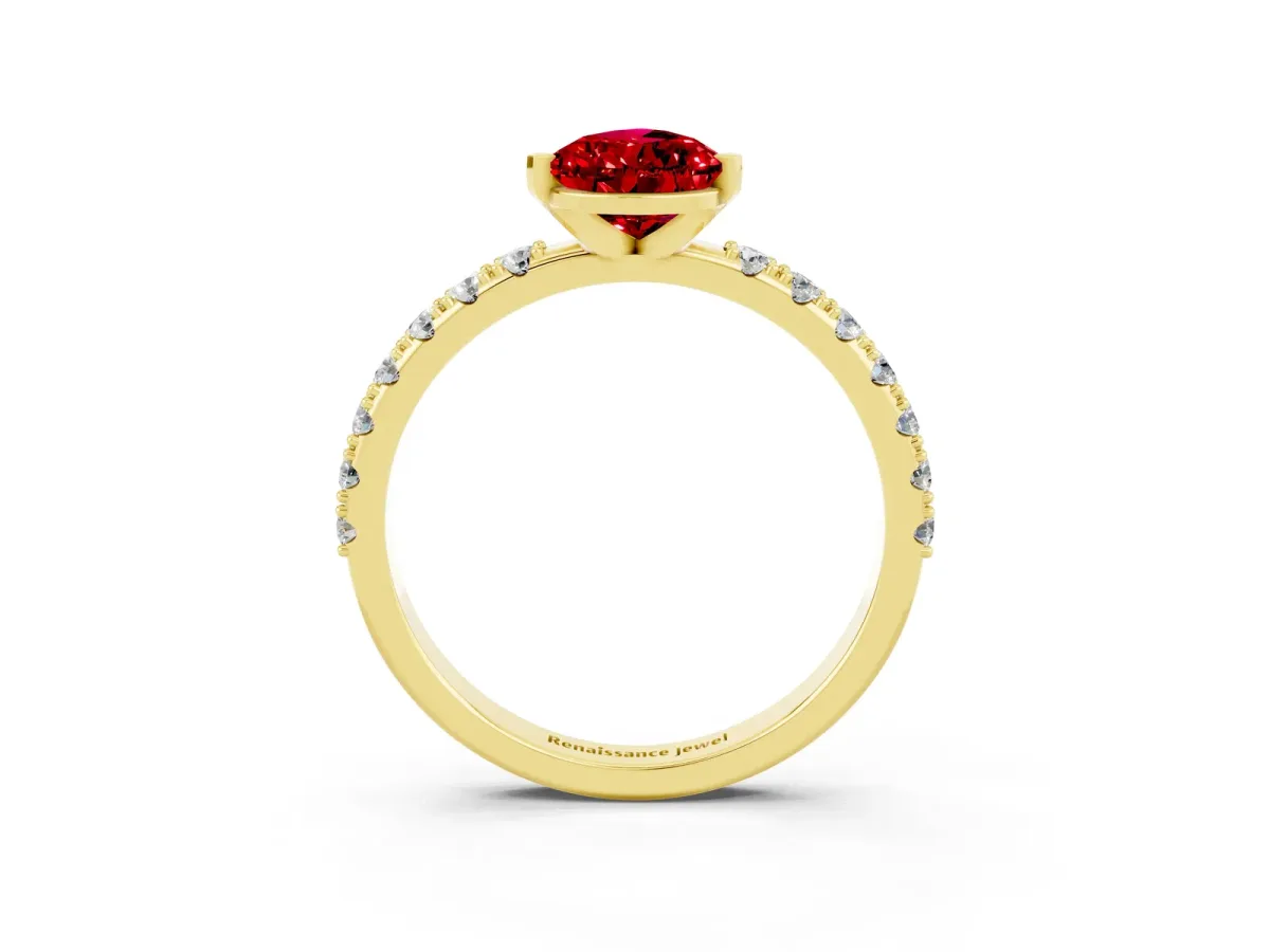 Pear Cut Ruby Solitaire Pavé Band with Four-Prong Setting Yellow gold