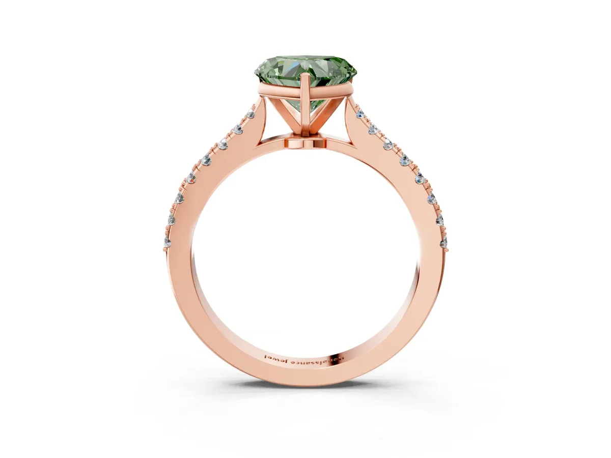 Fancy Green Heart Cut Cut Solitaire Diamond Engagement Ring with Pave Band and Four-Prong Setting Rose gold