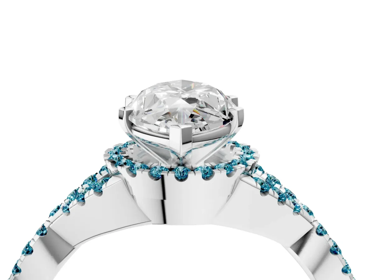 Marquise Cut Diamond Blue Topaz Halo Twist Band Solitaire Prong Setting Ring White gold