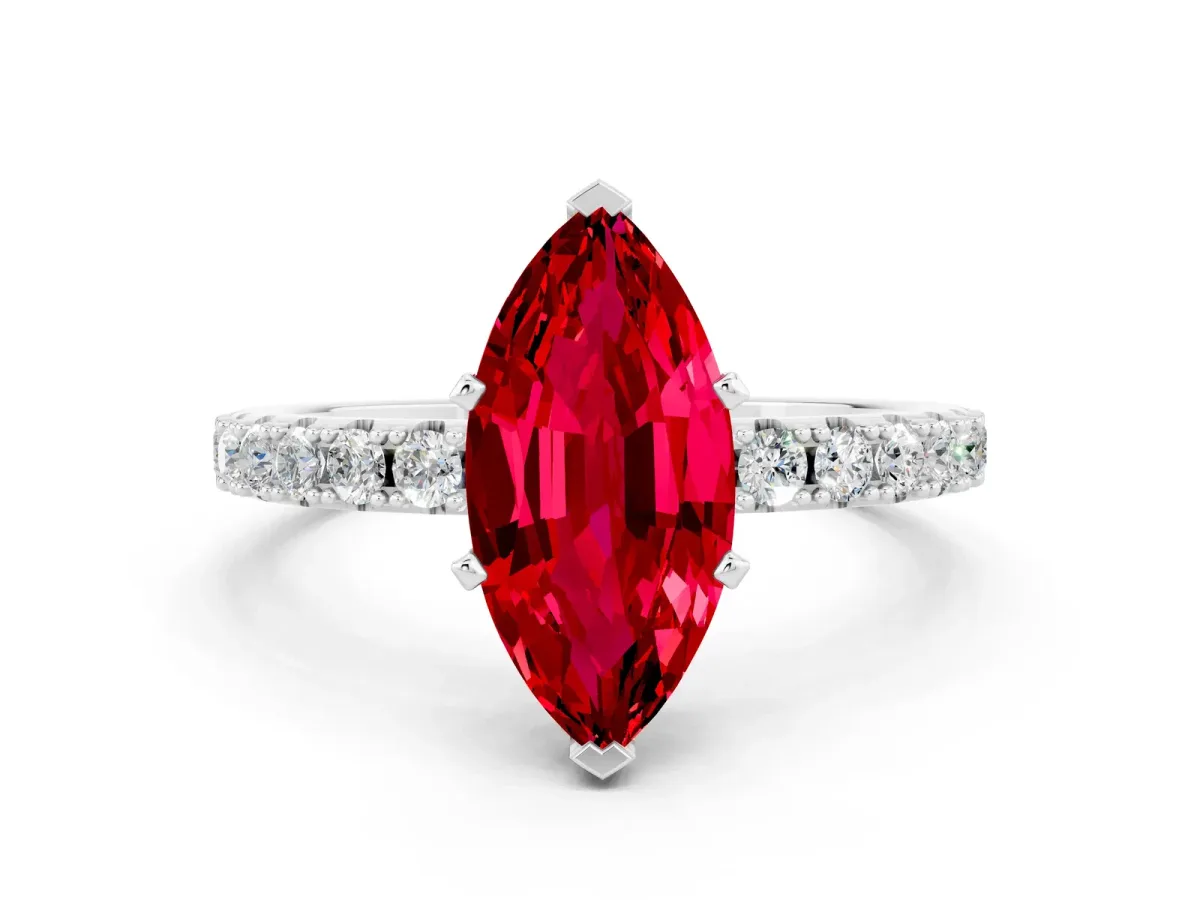 Marquise Cut Ruby Solitaire Pavé Band with Four-Prong Setting Platinum