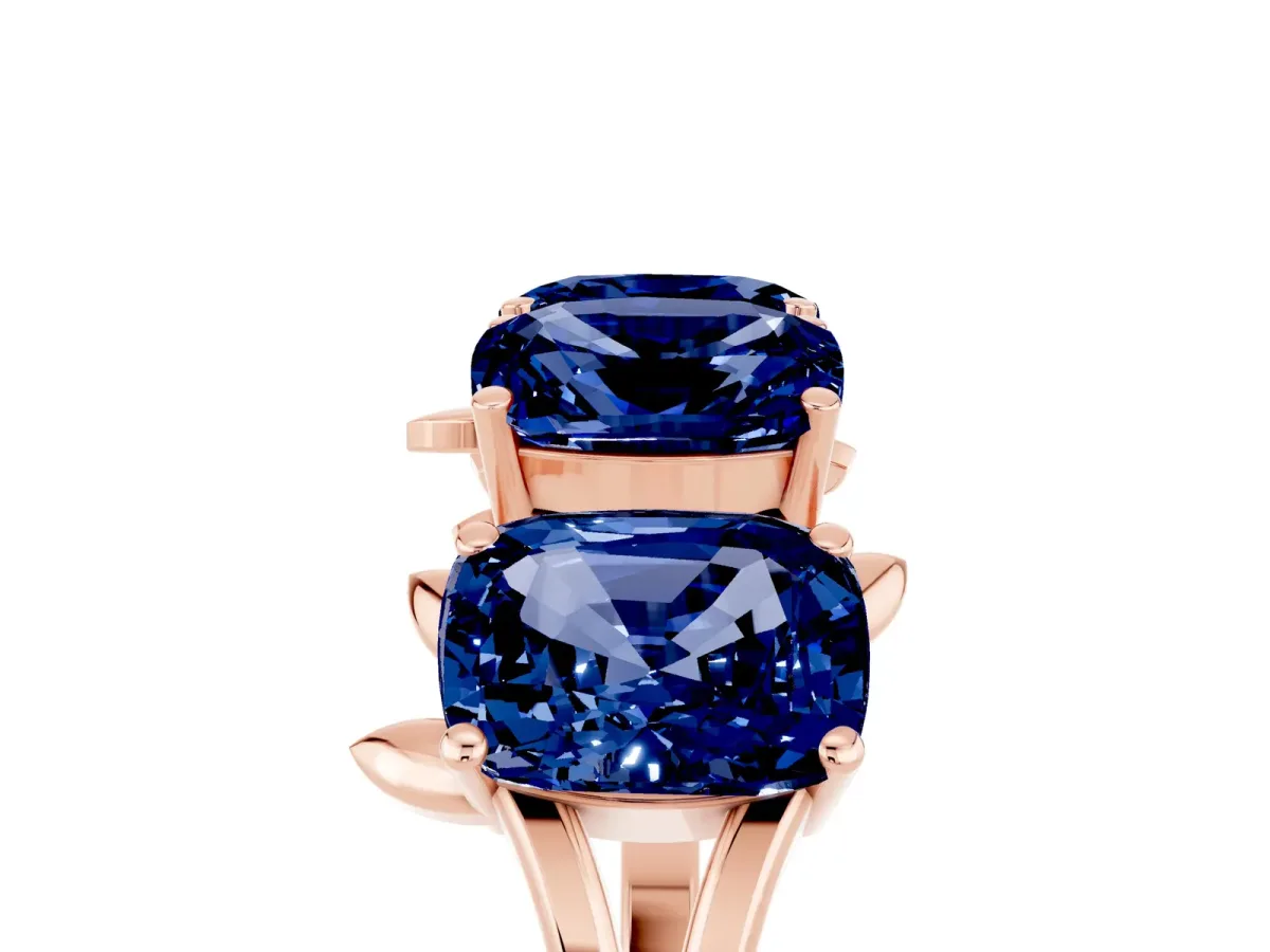 Four-Stone Elongated Cushion Blue Sapphire Band with Nature-Inspired Prong Setting Rose gold