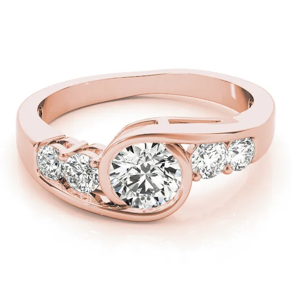 Bezel Set Oval Cut Diamond Bypass Ring with Round Accents Rose gold