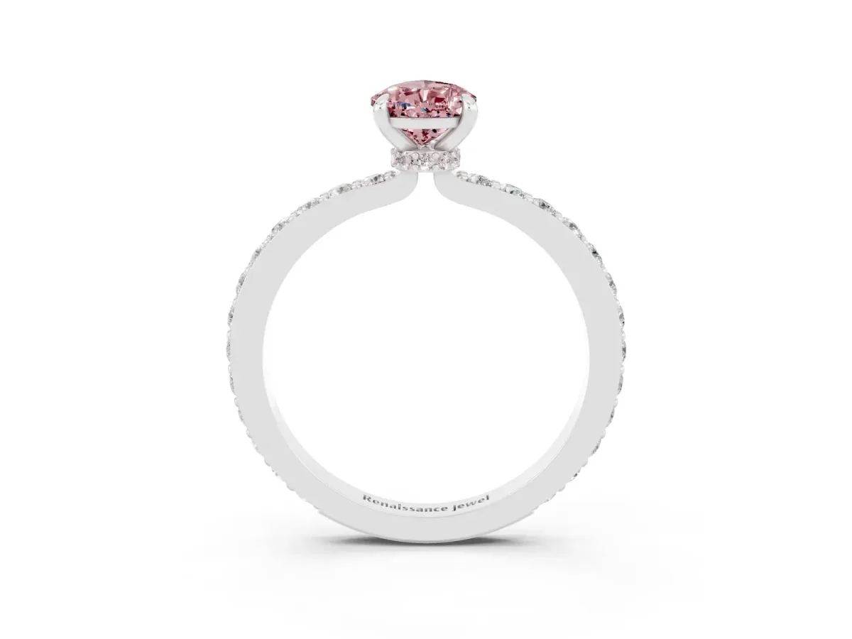 Pear Cut Morganite Solitaire Engagement Ring with Pavé Band and Four-Prong Setting Silver