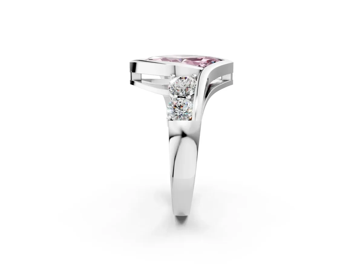 Fancy Pink Bezel Set Marquise Cut Diamond Bypass Ring with Round Accents Platinum