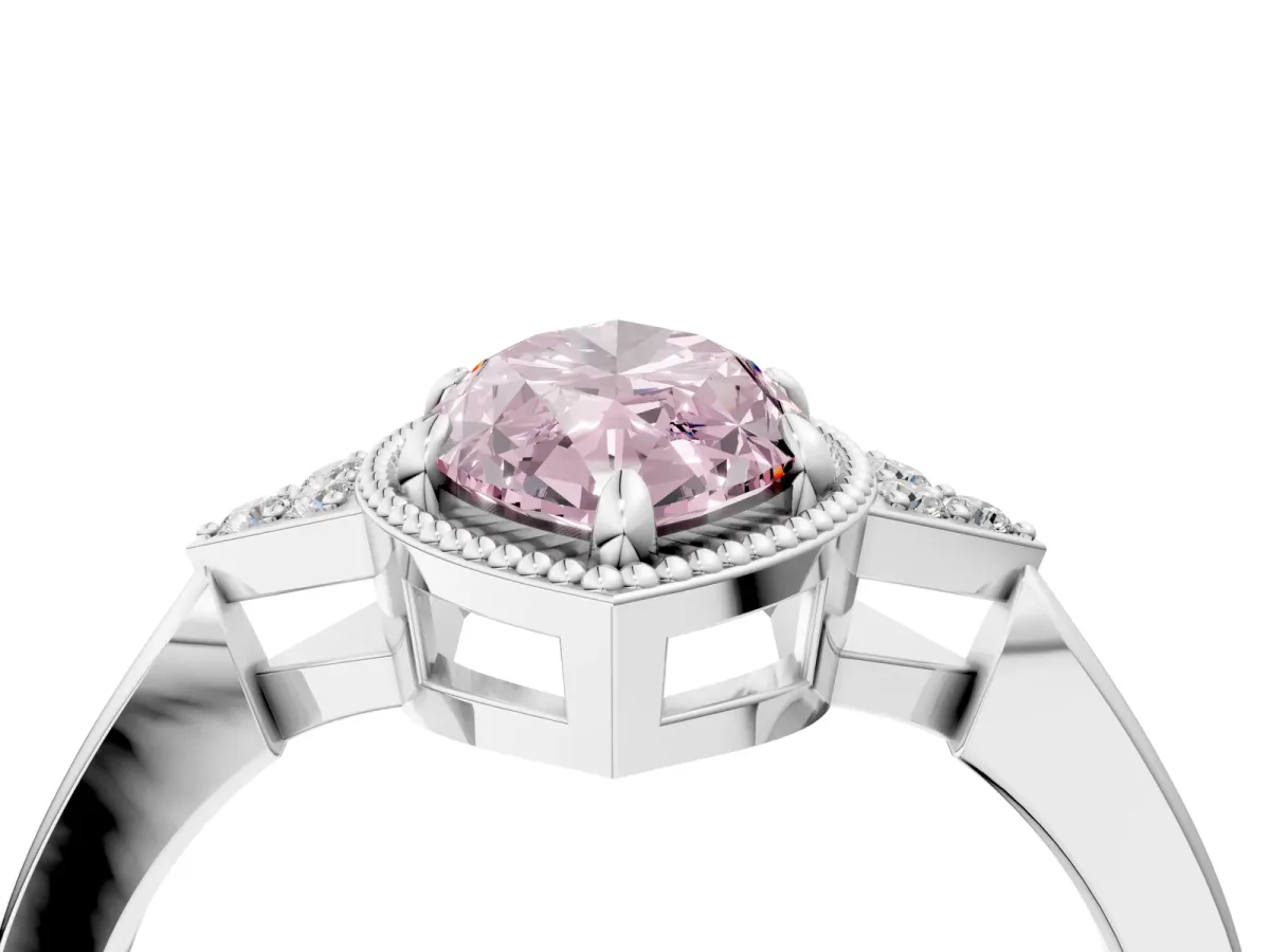 Fancy Pink Milgrain Marquise Cut Cut Diamond Ring with Tapered Pave Band and Four Prong Setting Platinum