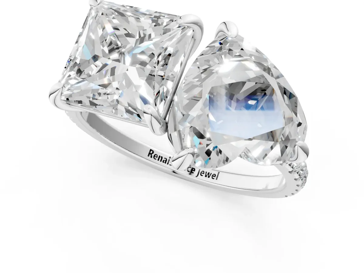 Heart and Princess Toi Moi Ring with Prong Setting and Micro Pave Band Silver
