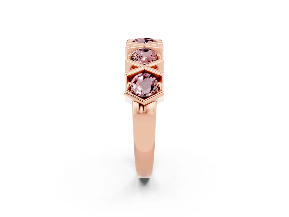 Round Morganite Channel Set Band with X-Prong Detail Rose gold