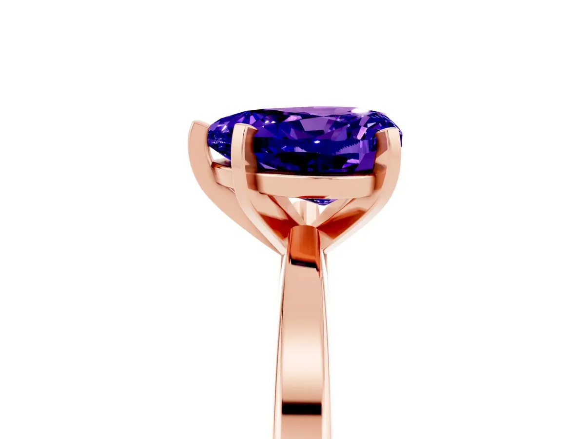 Heart Cut Tanzanite Solitaire Engagement Ring with Classic Band and Four-Prong Setting Rose gold