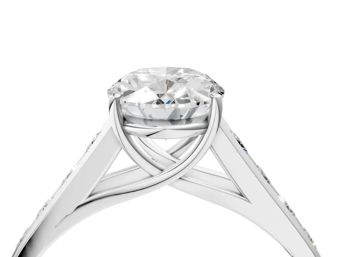 Oval Cut Brilliant Channel-Set Solitaire Ring with Four-Prong Setting White gold
