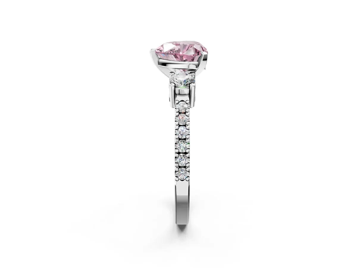 Fancy Pink Heart Cut Cut Three-Stone Diamond Pavé Band with Prong Setting Platinum