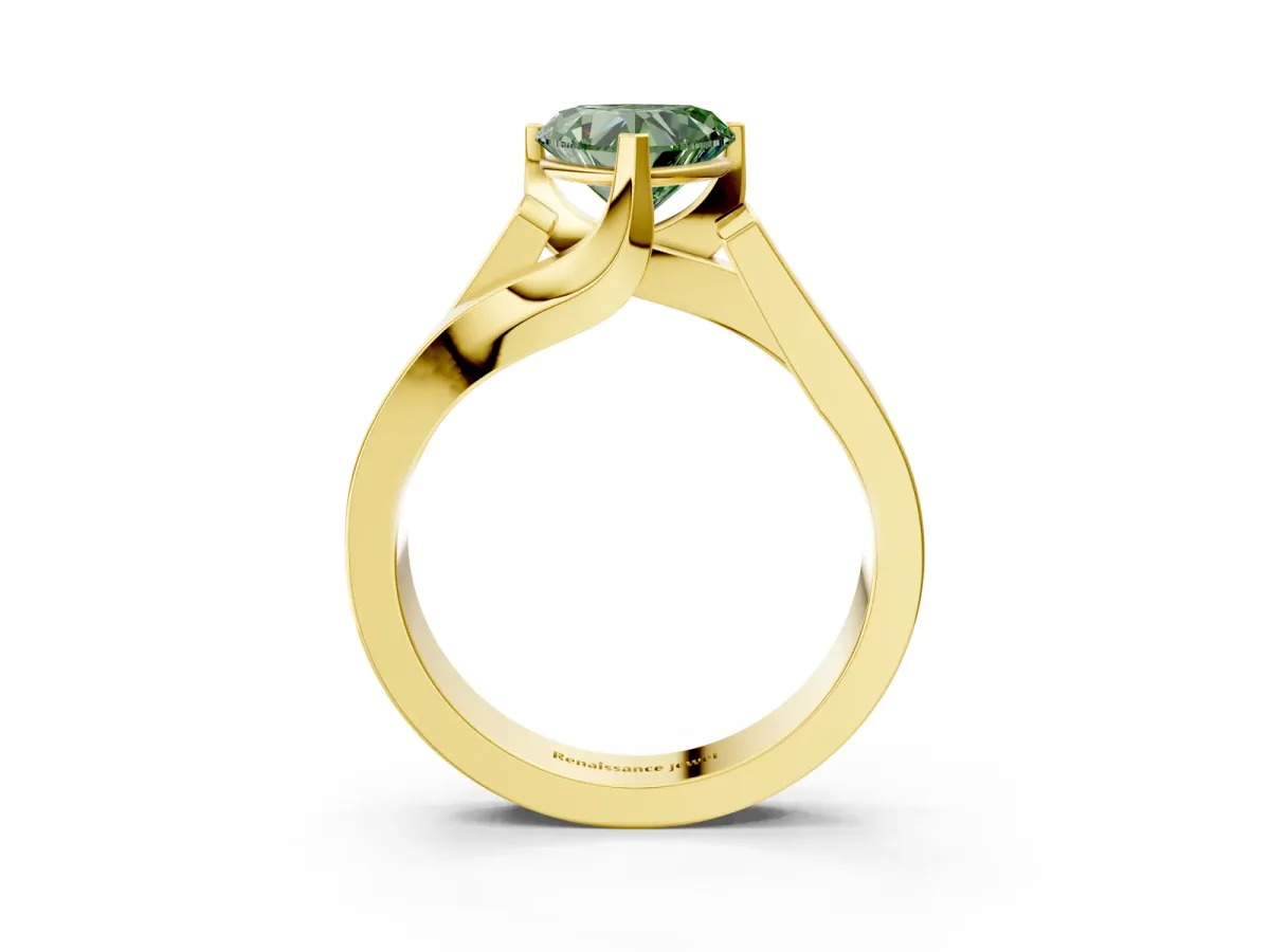 Fancy Green Modern Tension Set Heart Cut Diamond Solitaire Wide Band Ring Yellow gold
