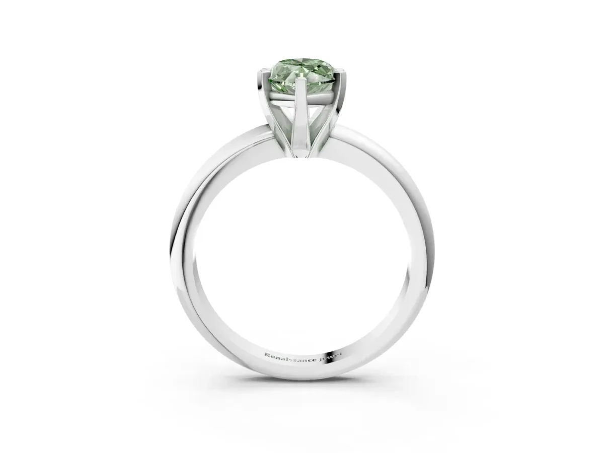 Fancy Green Marquise Cut Diamond Solitaire Engagement Ring with Round Band and Four-Prong Setting White gold