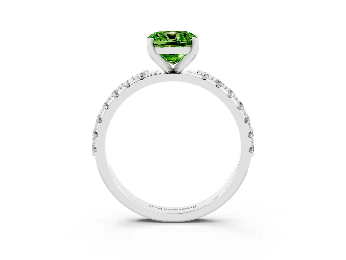 Cushion Cut Peridot Solitaire Pavé Band with Four-Prong Setting Silver