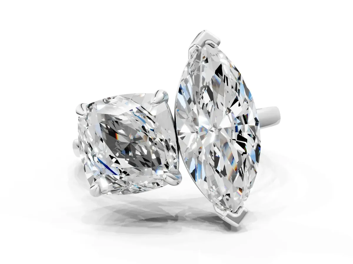 Cushion and Marquise Toi Moi Ring with Prong Setting and Plain Band Platinum