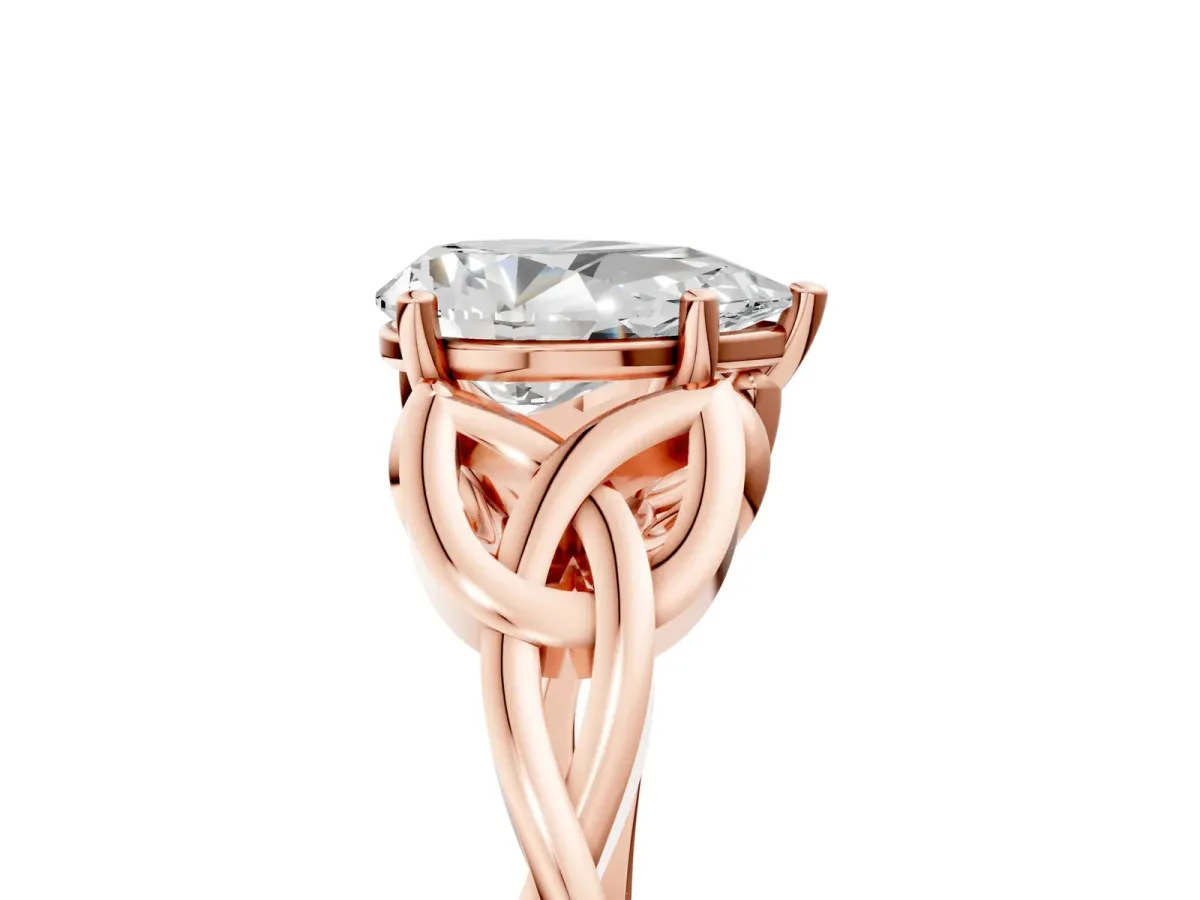 Pear Cut Diamond Solitaire Celtic Knot Ring with Four-Prong Setting Rose gold