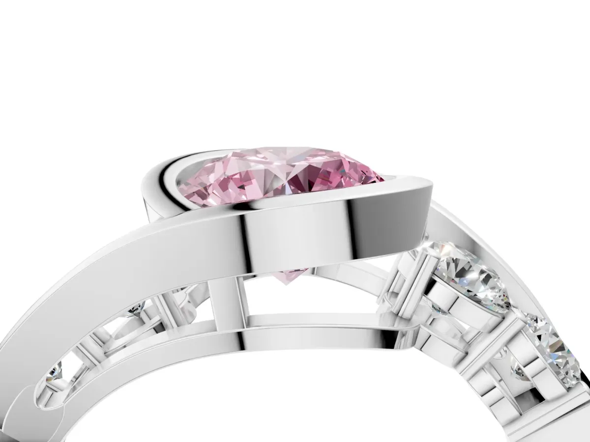 Fancy Pink Bezel Set Round Cut Diamond Bypass Ring with Round Accents Silver