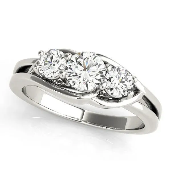 Three-Stone Round Cut Diamond Split Shank Prong Setting Ring Platinum